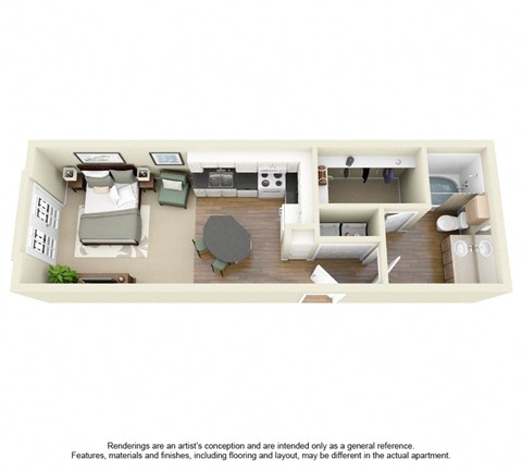 Floor plan for studio, 1 bath, 481 sqft